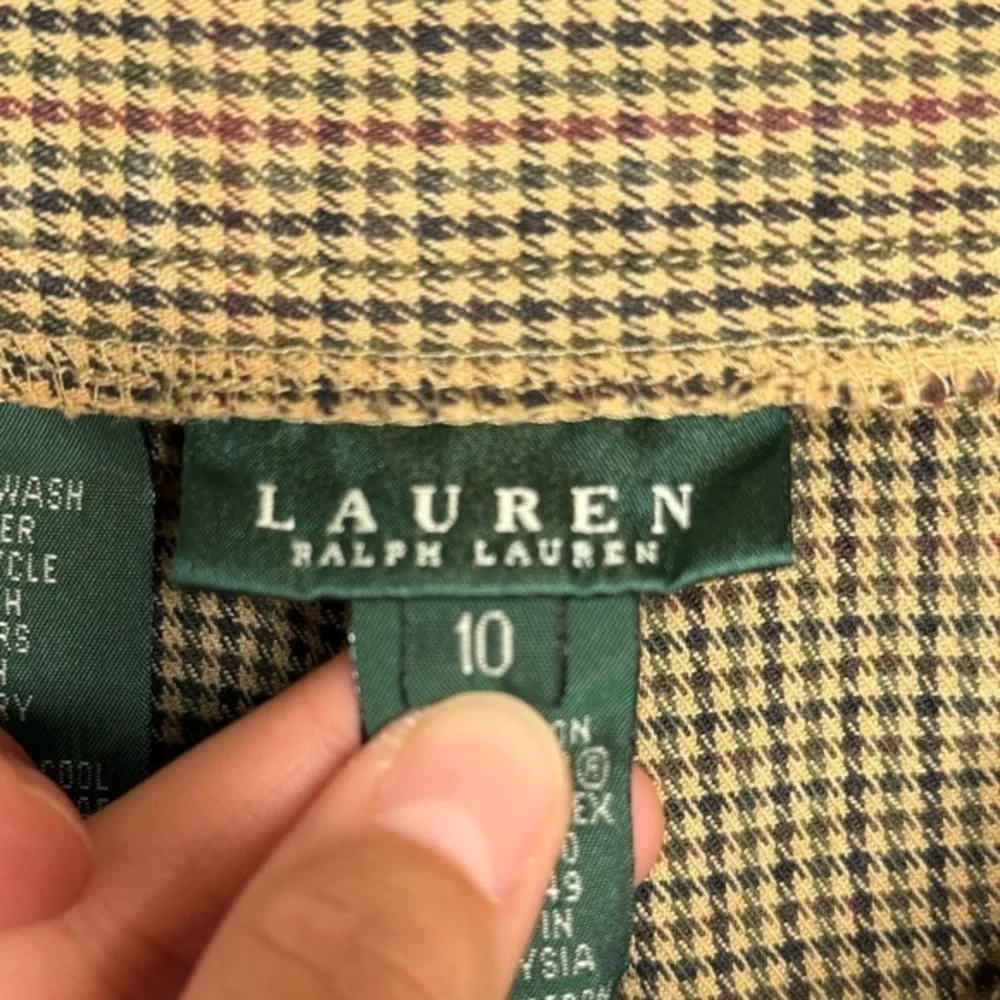 Lauren Ralph Lauren Vintage Tan Houndstooth Straight Leg‎ Trouser Pants- Sz 10